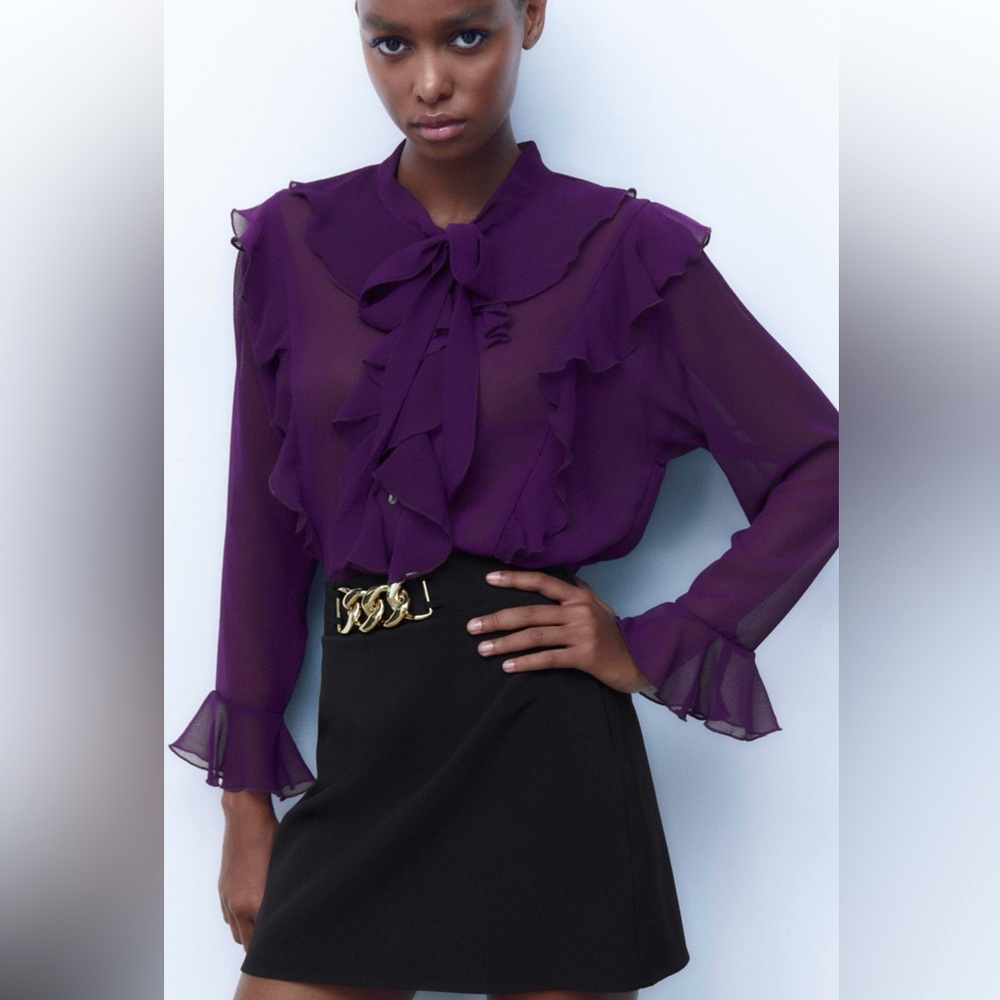ZARA TIED BLOUSE WITH RUFFLES *Brand New Tag attached*